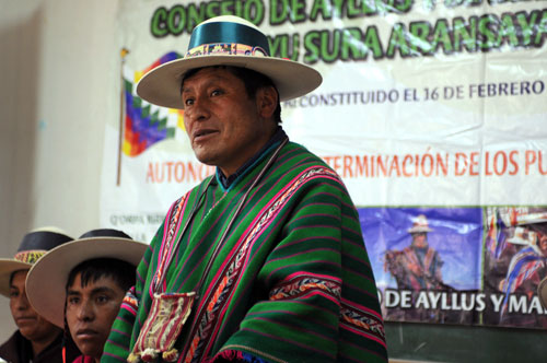 One of the indigenous leaders addresses the group on Friday.