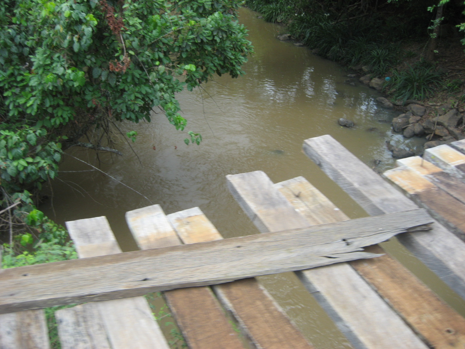 Crossing makeshift bridge