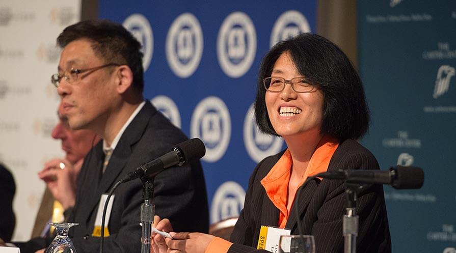 The Center's China Program convenes annual forums on U.S.-China relations and organizes workshops on subjects crucial to both countries. Above, panelist Dr. Ling Li, economics professor at Towson University in Maryland, engages with audience members during the May 2015 forum at The Carter Center. (Photo: The Carter Center)